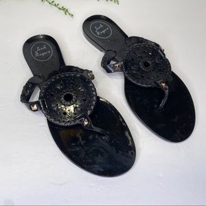 Jack Rogers Georgica Jelly Sandals Black Thong Style Medallion Center Size 8M